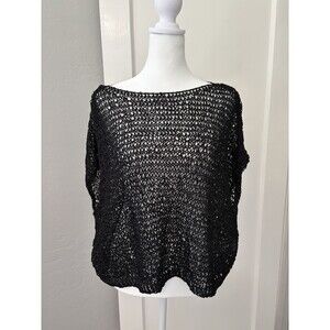 Sarah Pacini Black Open Knit Mesh Sweater One Size Italy Lagenlook Layering